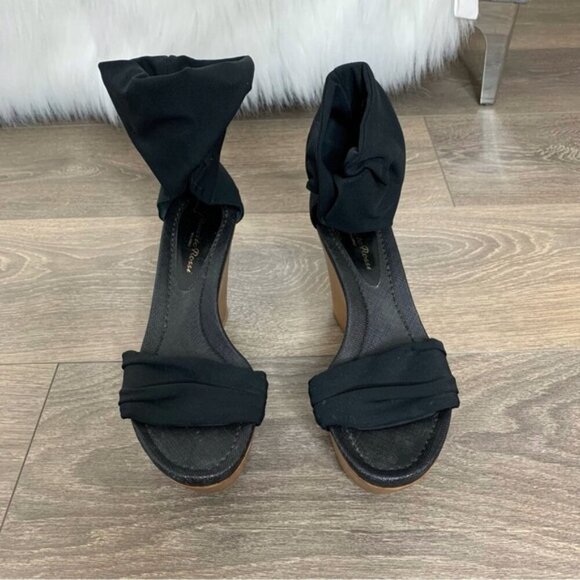 Gianvito Rossi Wood Platform Wedge Sandals Stretch Fabric Ankle Black Y2K 2000s - Picture 4 of 11